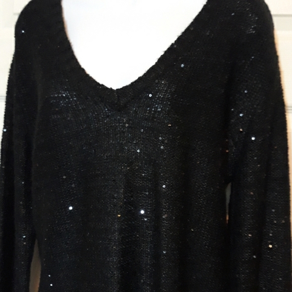 Decree black sequin sweater with sheer back - Picture 2 of 8